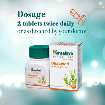 Himalaya Pure Herbs Shatavari Women's Wellness Tablets, Promotes lactation, White, 60 Count