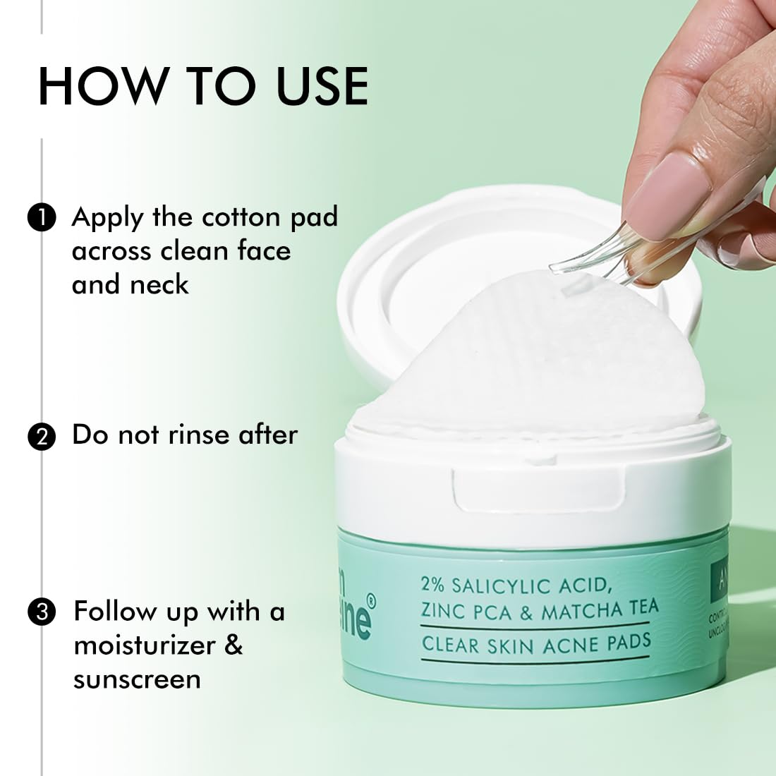 mCaffeine 2% Salicylic Acid Zinc PCA & Matcha Tea Clear Skin Acne Pads | Anti Acne Exfoliating Serum Toner Pads for Acne-Prone Skin | For both Women and Men - 40 N (x1)