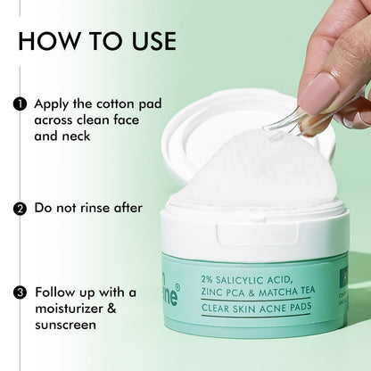 mCaffeine 2% Salicylic Acid Zinc PCA & Matcha Tea Clear Skin Acne Pads | Anti Acne Exfoliating Serum Toner Pads for Acne-Prone Skin | For both Women and Men - 40 N (x1)