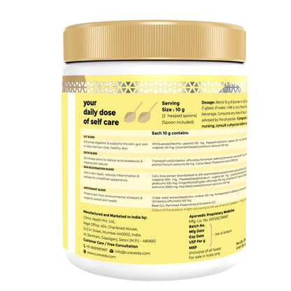Cureveda SkinGut Pre & Probiotic Powder for Clear Skin | Supports Acne Control | Gut Health| Skin Detox | Plant-Based Formula with Antioxidants | No Added Sugar & Artificial Flavour(150 gm)