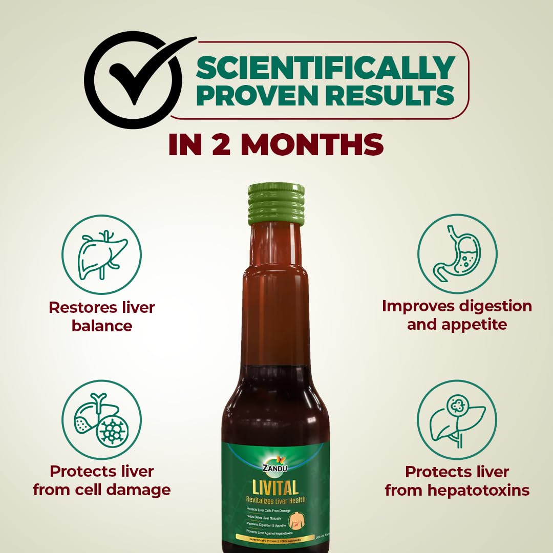 Zandu Livital Syrup â€“ 200 ml | Scientifically proven Ayurvedic Liver Care & Detox Support |Revitalises Liver Health Naturally & Boosts Appetite & Digestion | Blend of 12 Potent Herbs