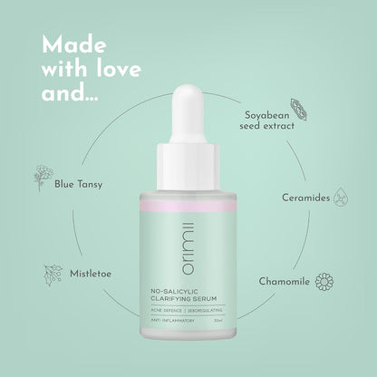 Orimii No Salicylic Face Serum For Acne Prone Skin | With Chamomile & Ceramides | Lightweight Anti Acne Clarifying Serum WITHOUT Salicylic Acid | Fragrance Free, Pregnancy Safe (30ml)