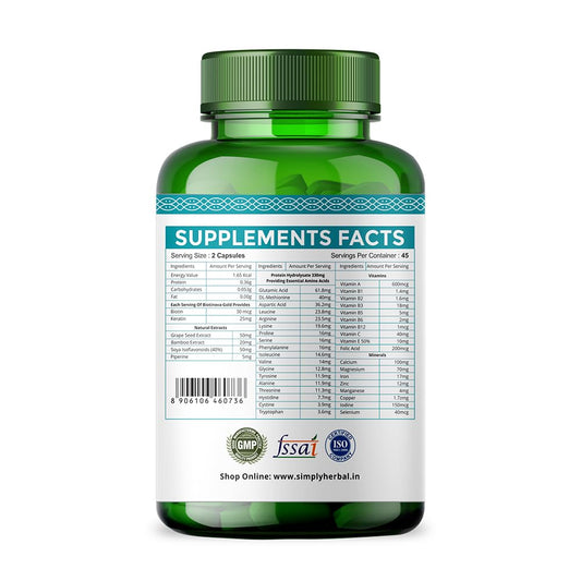 Simply Herbal Natural Biotin Vitamin B7 Capsules for Hair & Skin Enriched With Keratin + Multivitamin + Amino For Men Women (90 Capsules)