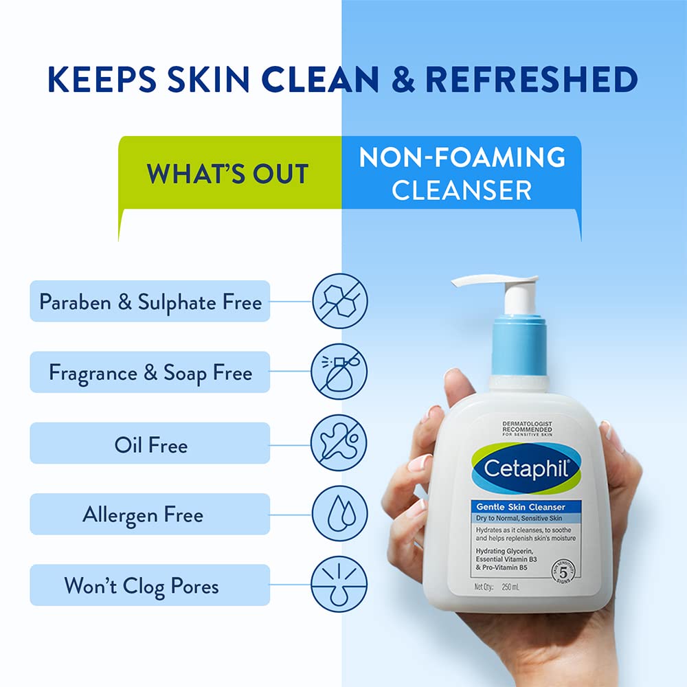 Cetaphil Paraben, Sulphate-Free Gentle Skin Hydrating Face Wash Cleanser with Niacinamide, Vitamin B5 for Dry to Normal, Sensitive Skin - 250 ml
