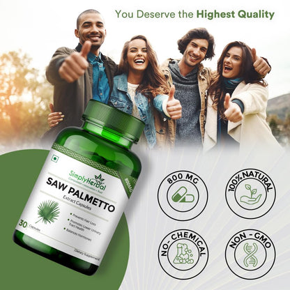 Simply Herbal Saw Palmetto Extract 1000mg â€“ 30 Veg Capsules | Herbal Supplement for Prostate Health & Hair Wellness | For Men & Women
