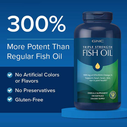 GNC Triple Strength Fish Oil Mini Omega 3 Capsules for Men & Women | 120 Mini Softgels | 900mg EPA & DHA | Improves Memory | Protects Vision | No Fishy Burps | Supports Family Health | USA Formulated