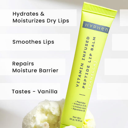 Hyphen-Vitamin Infused Peptide Lip Balm-Vanilla for Dry & Chapped Lips|Hydrating & Moisturizing Lip Balm for Unisex|for Dark Lips|Smoothen Lips & Repair Moisture Barrier|Vegan,SLS & Parabens Free|10gm