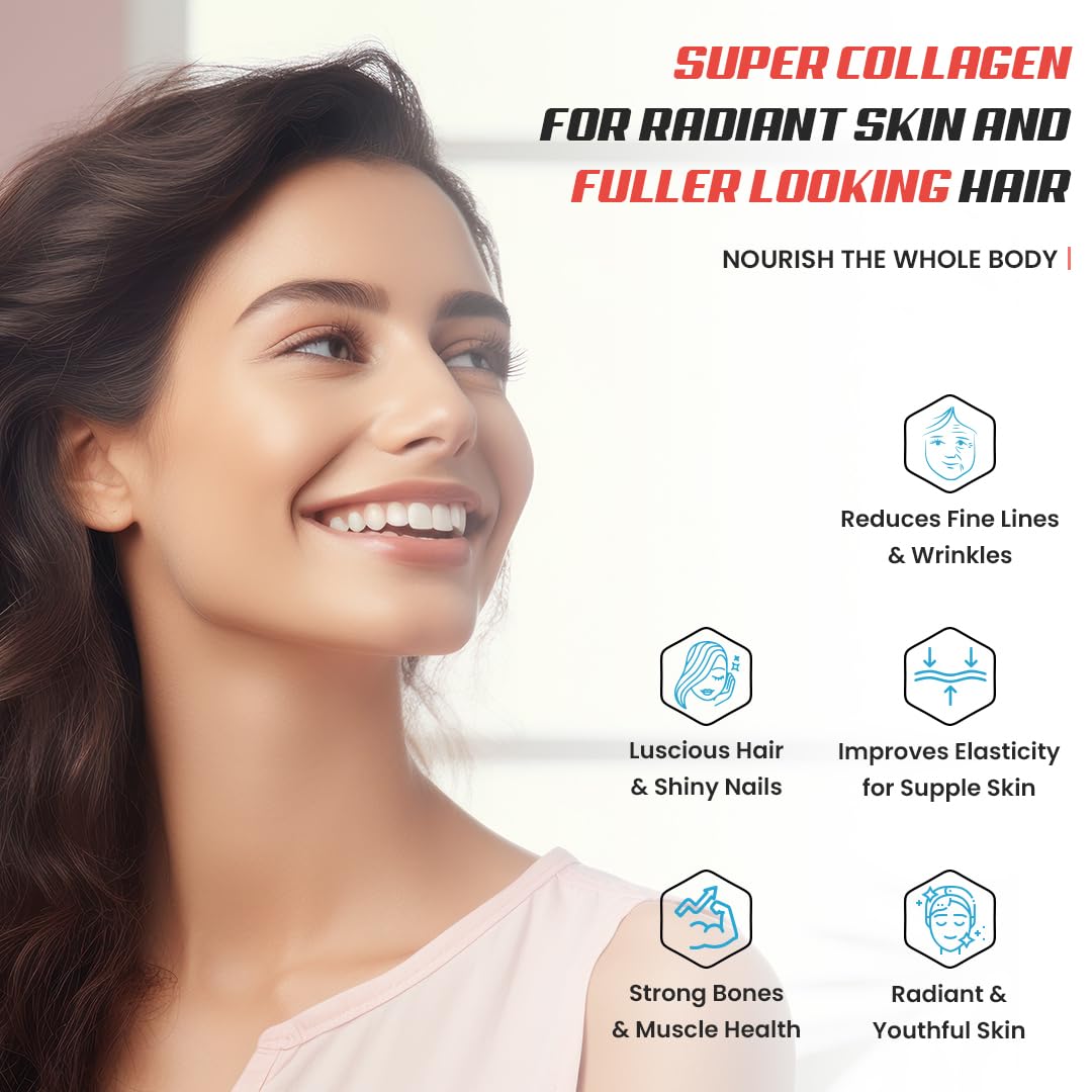 NATURYZ Marine Collagen Skin X5 for Women & Men | Premium Collagen Peptides | Power of 5 Blends | Hyaluronic acid, Biotin & Vitamin E | Supports Skin Radiance, Healthy Hair, Nails, Bone & Joints â€“ 150g(Lemon Flavour)