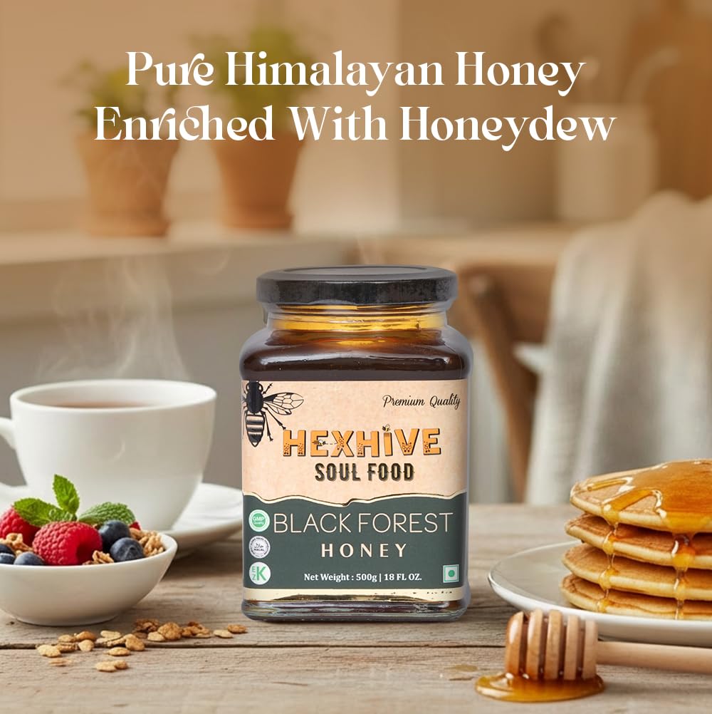 Hexhive Black Forest Honey | Dark Honeydew Honey from Forest Trees | Rich in Antioxidants & Minerals | Low Glycemic Index | Immunity Booster | No Added Sugar | Healthy Sweetener | 500g