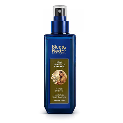 Blue Nectar Niraa Nargis Kavya Attar Mist | Perfume Mist for Women & Men | Long-Lasting Nargis Attar with Lily, Rose & Jasmine | Floral Body Mist Spray | Travel-Friendly (100 ml)