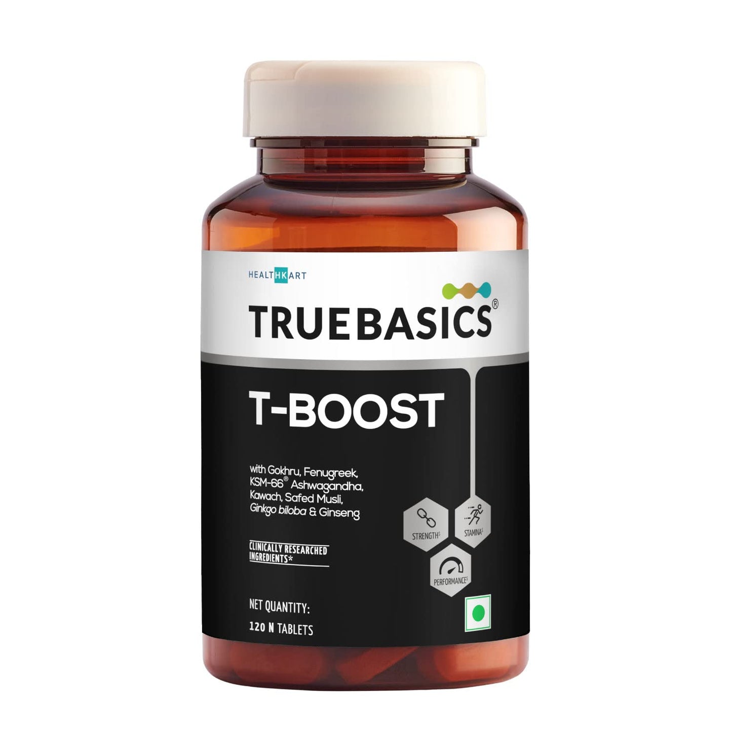 TrueBasics T-Boost,Testosterone Supplement For Men|With Ksm 66 Ashwagandha,Safed Musli,Gokshura,& Ginseng|For Energy,Stamina & Muscle Strength,1 Count,120 Capsules