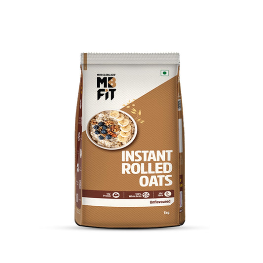 MuscleBlaze Fit Instant Oats (Unflavoured, 1kg) | 12g Protein | 100% Rolled Oats, Breakfast Cereals for Weight Management