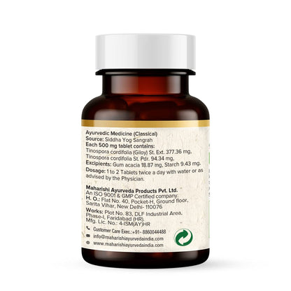 Maharishi Ayurveda Giloy Ghan Vati - 100% Natural Immunity Boosting Tablets | Enhances Strength & Stamina | Fights Fatigue | Detoxifies The Body, 60 Tablets