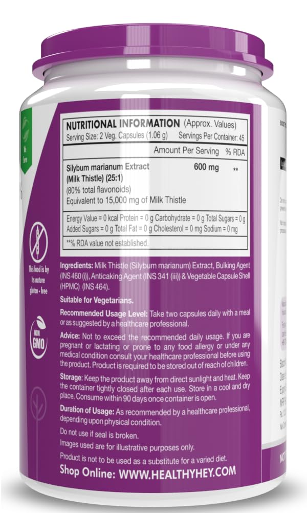 HealthyHey Nutrition Milk Thistle Capsules for Liver Health - High Strenght -Extract - 90 Veg. Capsules
