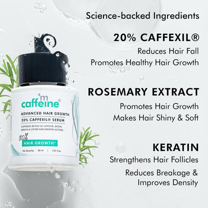 Mcaffeine Serum With 20% Caffexil Advanced, Biotin, Keratin & Rosemary | 80% Hair Growth, Increase Density & Control Fall | Nourishes Roots | For Women & Men - 30 Ml, 190G