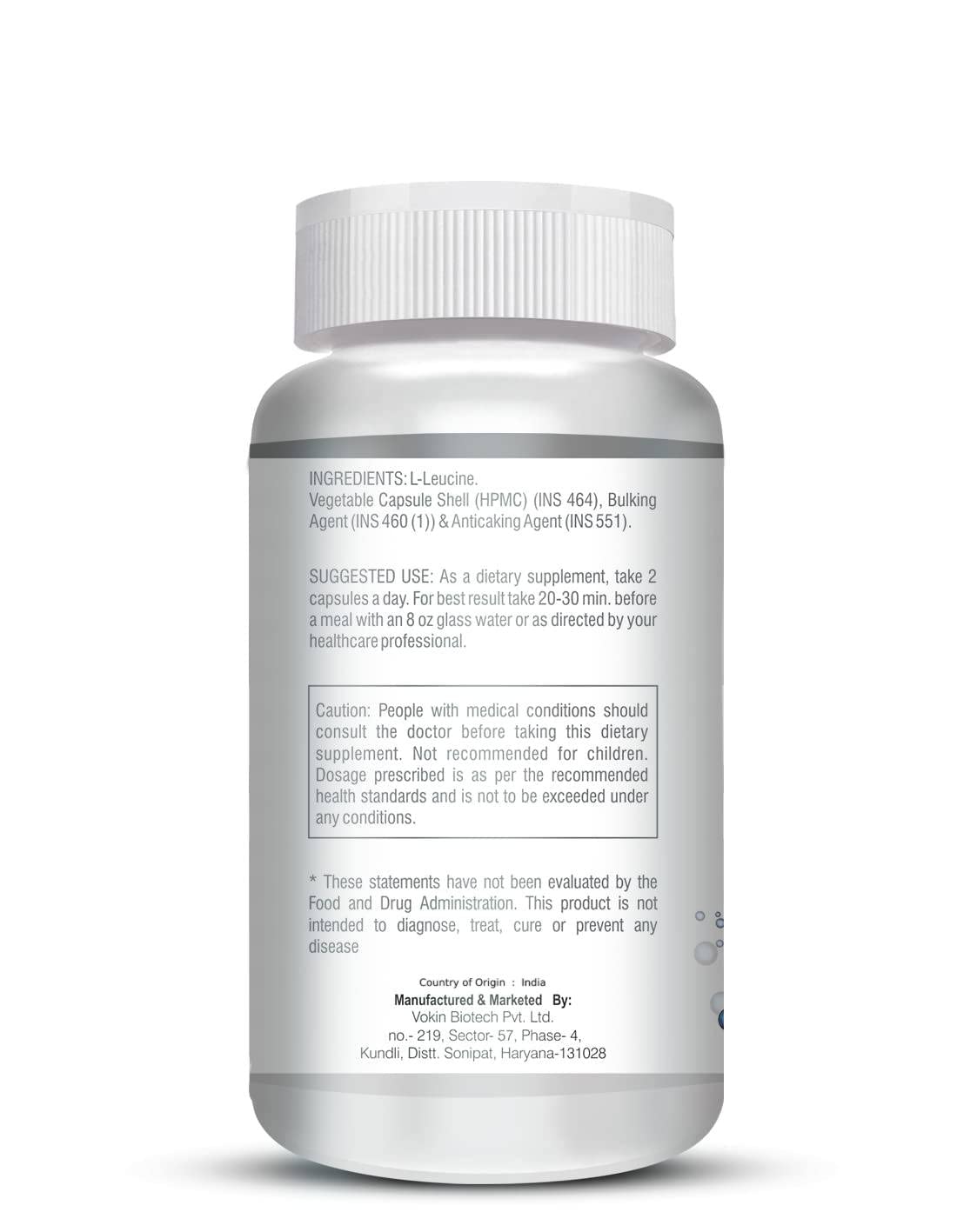 Vokin biotech L- Leucine â€“ Supports muscle Building, Muscle Strengthening â€“ 1000mg (90 Capsules)