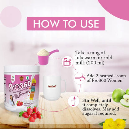 Pro360 Women Protein Rich Nutritional Supplement Enriched with Calcium, Iron for Stronger Bones and Improved Haemoglobin â€“ 25 Essential Nutrients with Evening Primrose â€“ Butterscotch Flavor â€“ 250G