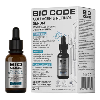 Bio Code Hydrolyzed Collagen 2% Face Serum (30ml) â€“ with 2% Retinol SLP, 1% Peptides & 3% Niacinamide | For Anti-Aging & Wrinkle Reduction | AI-Enhanced Formula | Dermatologist Recommended