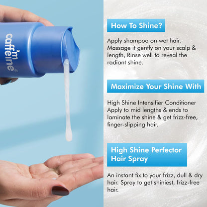 mCaffeine High Shine Glossy Hair Shampoo For Dull, Dry & Frizzy Hair | 3% Shine Complex - With Glycolic Acid & Hyaluronic Acid | 48 Hr Frizz Control | Fresh Floral Fragrance | 250ml