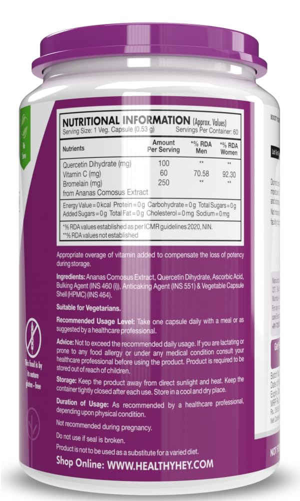 HealthyHey Nutrition Quercetin Dihydrate with Bromelain and Vitamin C - 410 mg per serving - 60 Vegetable Capsules