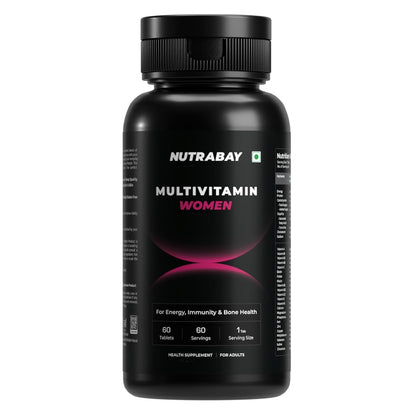 Nutrabay Pro Active Multivitamin for Women â€“ Effective Doses of Iron, Vitamin A, B5, B6, C, D, E & K and Minerals â€“ Immunity, Hair, Skin & Bone Support â€“ 60 Tablets | 100% RDA Dosage | Purity Tested