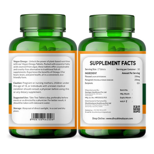 Divya Himalayan Vegan Omega 3-6-9 Tablets | 100% Natural & Vegan Omega Fatty Acids | Supports Heart, Brain, Joint & Skin Health | 60 Tablets