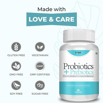 Vokin Biotech Probiotics+ Prebiotics Supplement 50 Billion Cfu For Women & Men With Prebiotics 150 mg | Probiotic Capsules For Digestion Support, Gut Health And Immunity â€“ 60 Veg Capsules