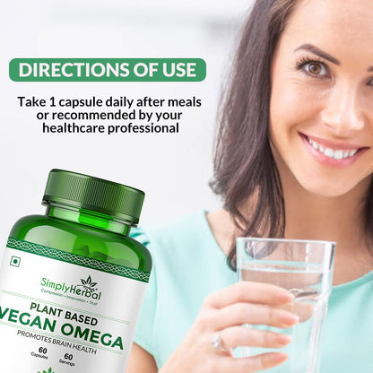 Simply Herbal Organics Pure Vegan Omega 3 6 9 Capsules 500mg Supplement Triple Strength Flaxseed, DHA for Heart, Joint & Brain Health, Immunity Booster - 60 Capsules