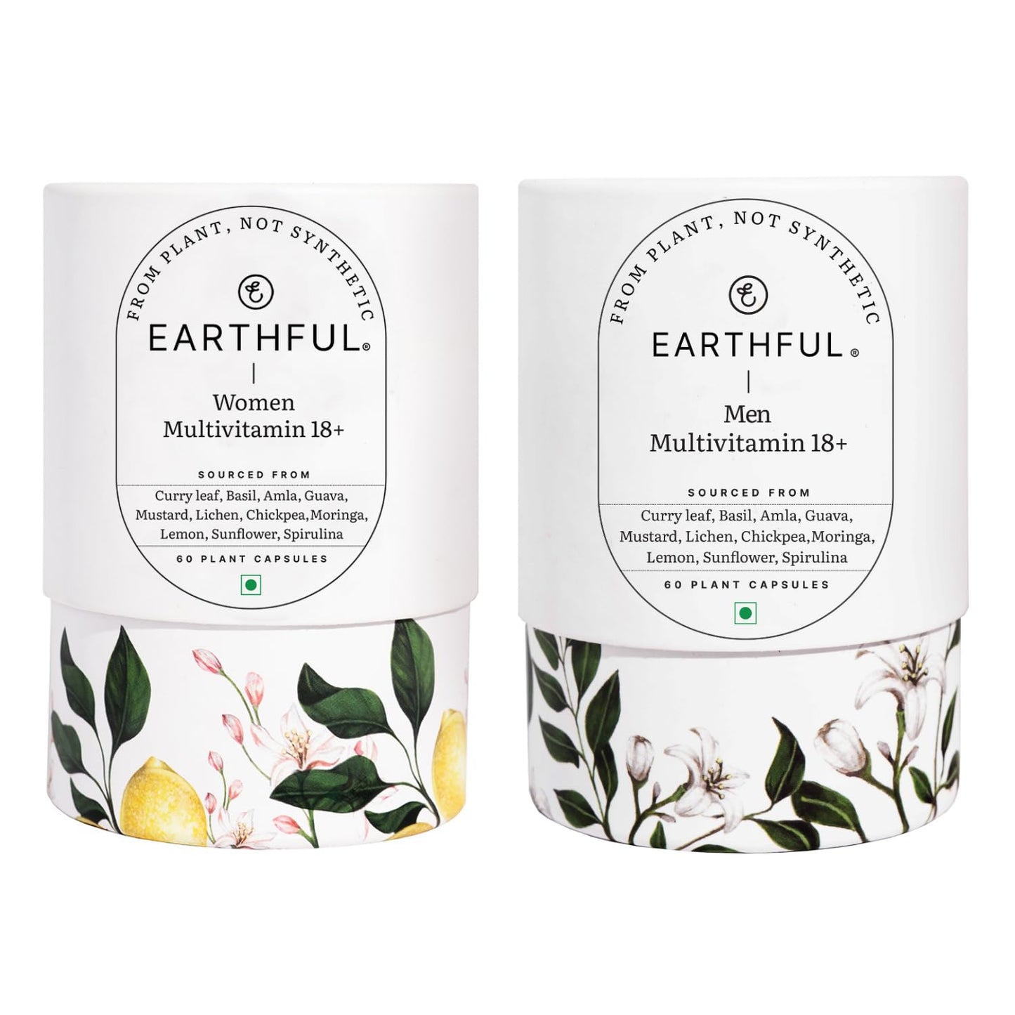Earthful Multivitamin Combo pack for Women & Men - For Improved Immunity, Skin, Hair & Bone Health, 100% Natural, Herbs, 30 Day Pack Each Bottle (60 Capsules)