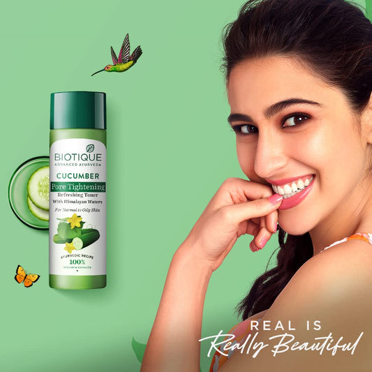 Biotique Cucumber Pore Tightening Toner| Ayurvedic and Organically Pure| Maintains Skinâ€™s Natural pH |100% Botanical Extracts| Suitable for Normal & Oily Skin Types| 120mL