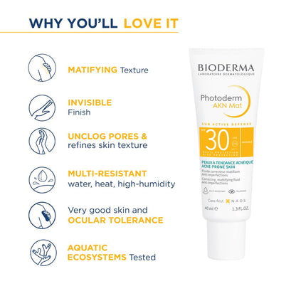 Bioderma Photoderm AKN Mat SPF 30 Mattifying Anti-Blemish Sunscreen Combination Acne-Prone Skin. 40ml