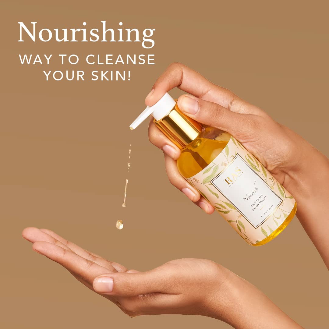 RAS Luxury Oils Nourish Hydrating & Purifying Body Wash,Sulphate Free,Moroccan Argan Oil & vanilla; Purifies & hydrates; Oil to foam body wash; For Men & Women; 200ml