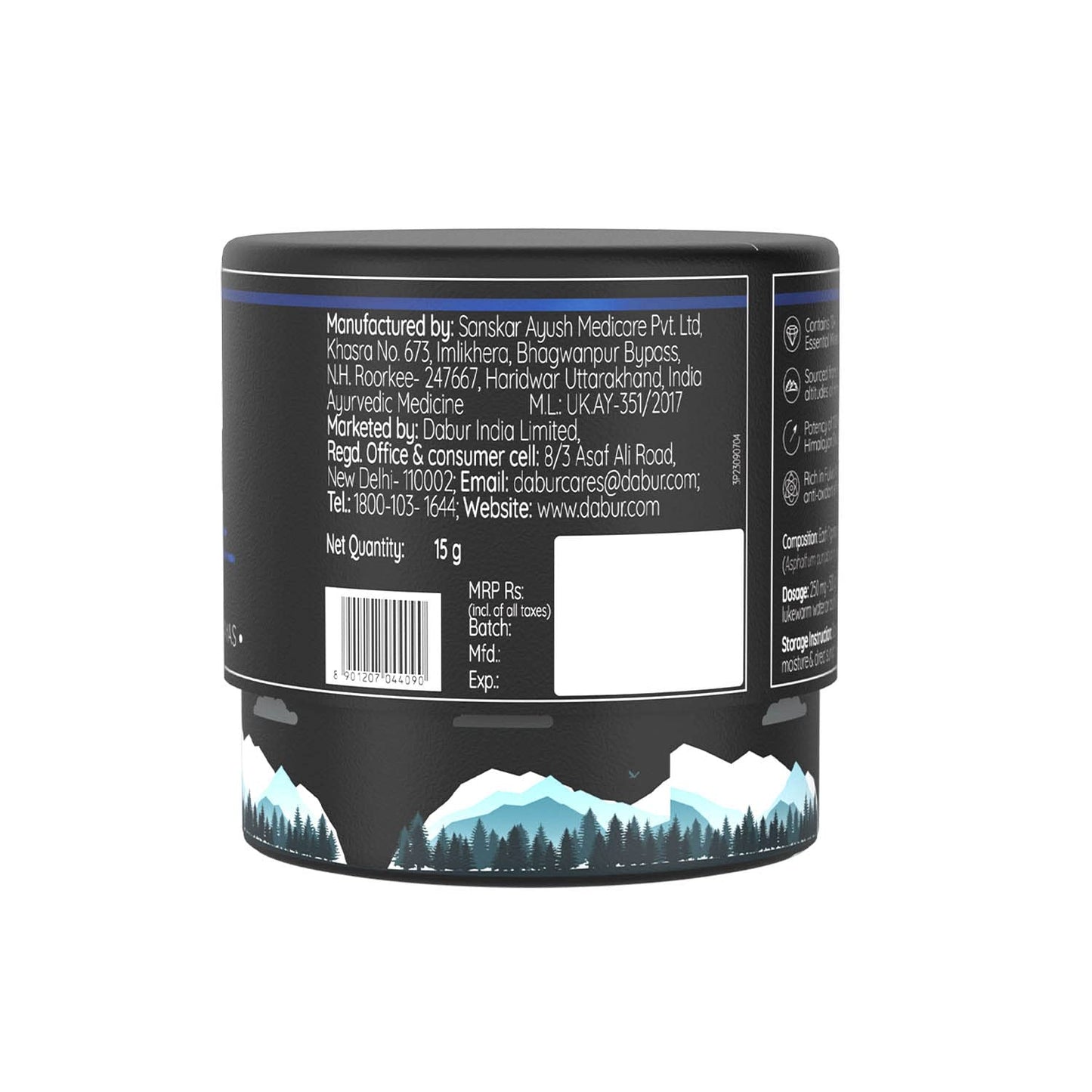 Dabur Himalayan Shilajit Resin â€“ 15g | 250mg per Serving | Boosts Strength, Stamina & Muscle Growth | Shilajit for men |100% Ayurvedic Grade A Shilajit Sourced from the Himalayas (Up to 19,000 ft)