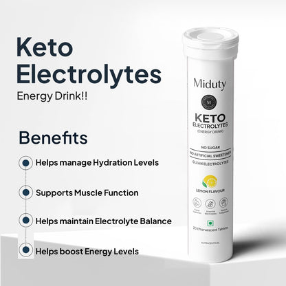 Miduty by Palak Notes Electrolytes Drink - Instant Hydration Drink - Lemon Flavor - Sugar-Free Electrolyte Drink - No more fatigue and dizziness - Hydration Electrolyte - 20 Effervescent Tablets