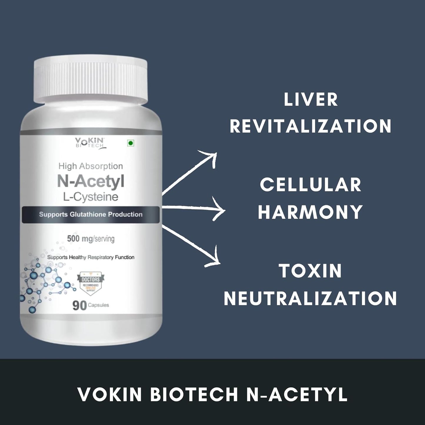 Vokin Biotech N-Acetyl L-Cysteine (NAC) â€“ Supports Healthy Respiratory Function- 500mg â€“ 90 Capsules