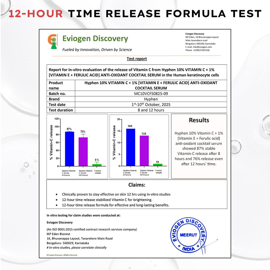 Hyphen 10% Vitamin C, 1% Vitamin E & Ferulic Acid Serum| Clinically Tested to Brighten, Treat Dark Spots & Pigmentation | 12Hr Slow Release Formula| Non-Irritating, Suitable for Sensitive Skin â€“ 20ml