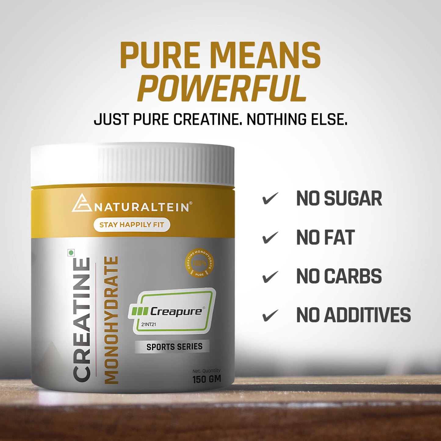 NATURALTEIN Creatine Monohydrate (CreapureÂ®) â€“ 150 g | Increases Strength, Muscle Size & Endurance | Unflavoured, Vegan & Pure Micronized Creatine | Fast Recovery & Enhanced Performance