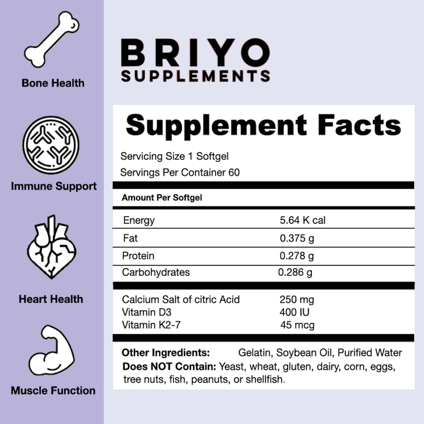 Briyosis Orthomax - Vitamin D3 & K2-M7 + Calcium Dietary Supplement for Bone Health, Stronger Bones, Teeth, Muscles & Immunity Calcium Supplement Absorption