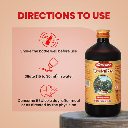 Baidyanath Ayurved Punarnavarishta - 450ML | An Ayurvedic Formulation Helpful In Liver & Kidney Disorders, Body Pains, Skin Diseases