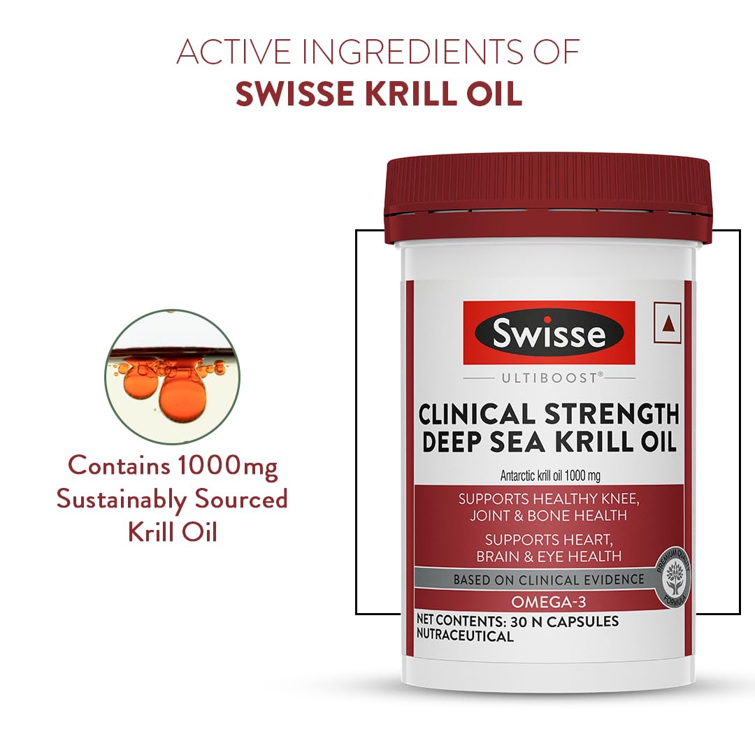 Swisse Antarctic Krill Oil - 1000mg Krill Oil In Each Capsule, Manufactured In Australia - Supports Healthy Heart & Joint Health with Astaxanthin & Phospholipids (30 Capsule)