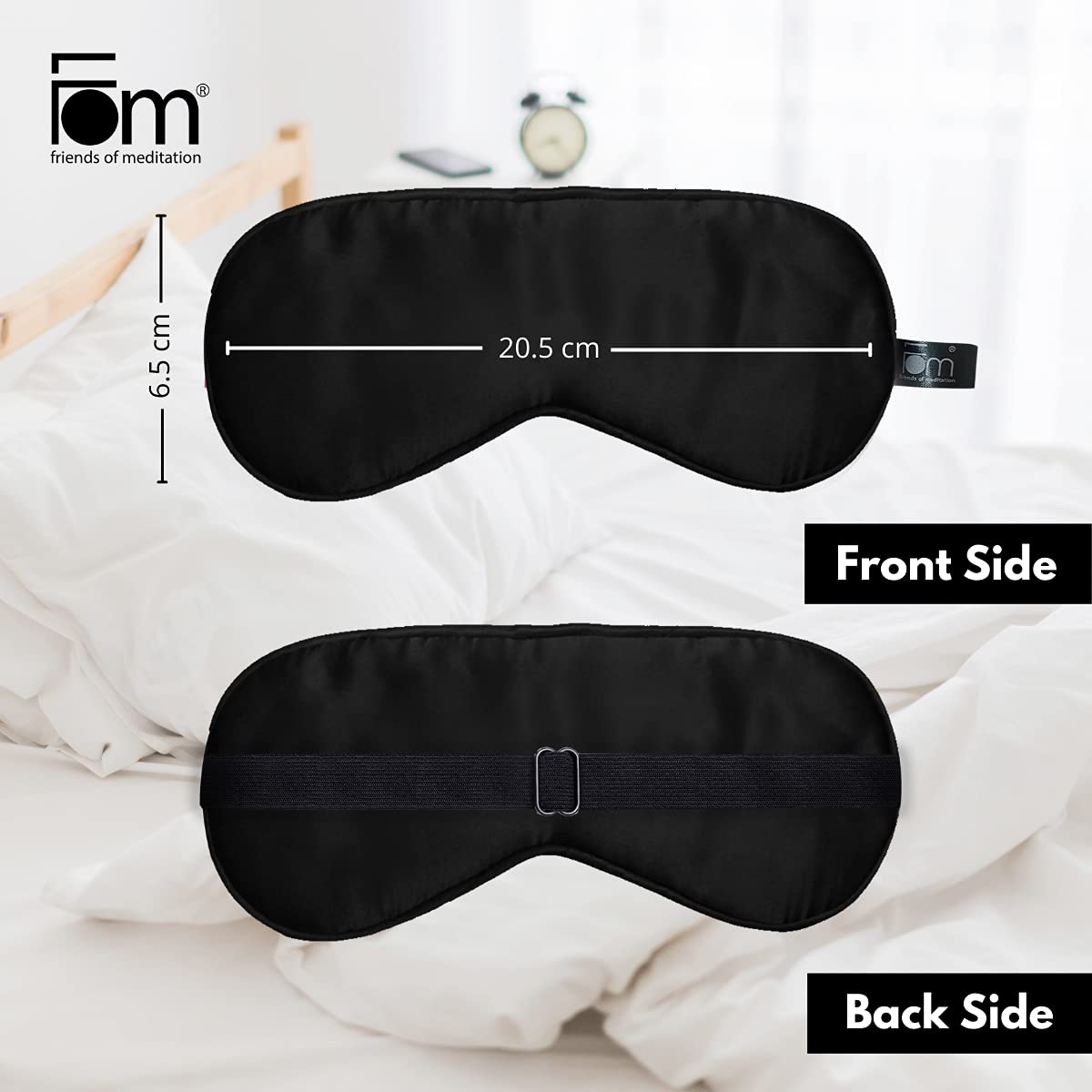 Friends of MeditationÂ® 100% Mulberry Silk Sleep Mask â€“ Pure Silk Eye Mask for Sleeping, Super Smooth Blackout Blindfold, Soft Adjustable Strap, Luxury Eye Cover for Travel, Meditation (Black)