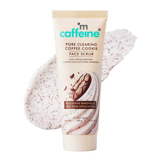 mCaffeine Pore Clearing Coffee & Cookie Face Scrub | Remove Blackheads, Detan & Exfoliate Dead Skin | 4.5% Exfoliants - Walnuts, Coffee, Charcoal, Clay | Glowing Skin Face Scrub for Women & Men - 100g