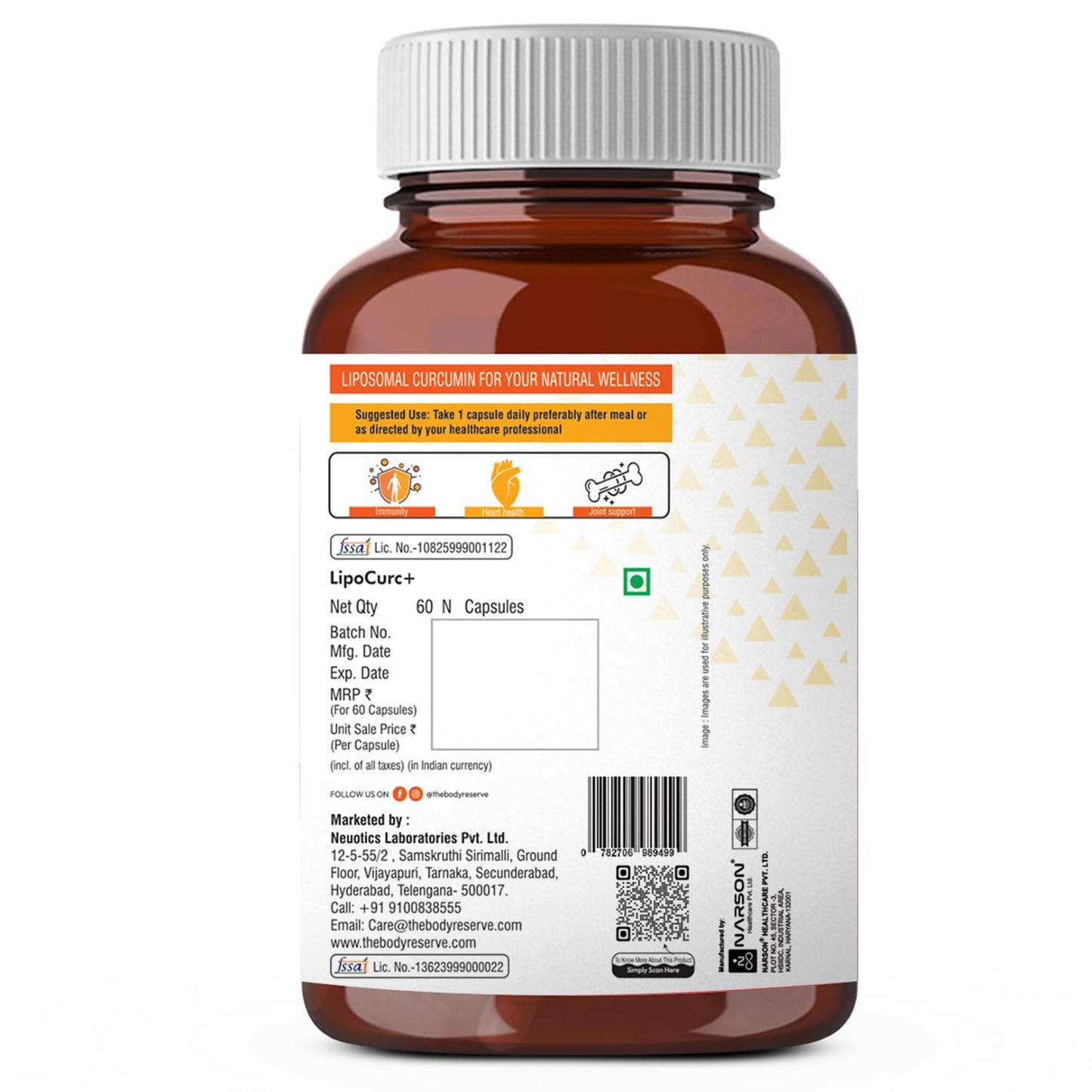 The Body Reserve Liposomal Curcumin Capsules, 500mg with Piperine, Anti-inflammatory Supplement for Adults Pure Turmeric Extract Supplement for High Absorption Joint & Heart Health Support for Adults â€“ 60 caps