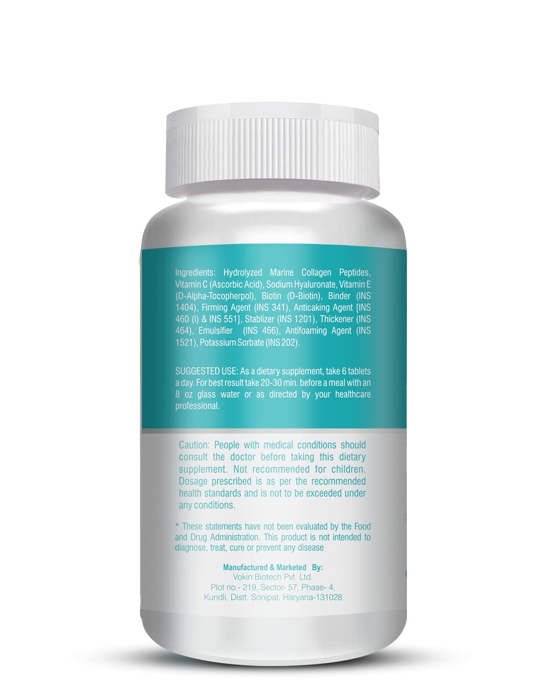 Vokin Biotech Marine Collagen 3000Mg With Biotin & Vitamin C For Skin|Hair|Nails (180 Tablets), 200 grams