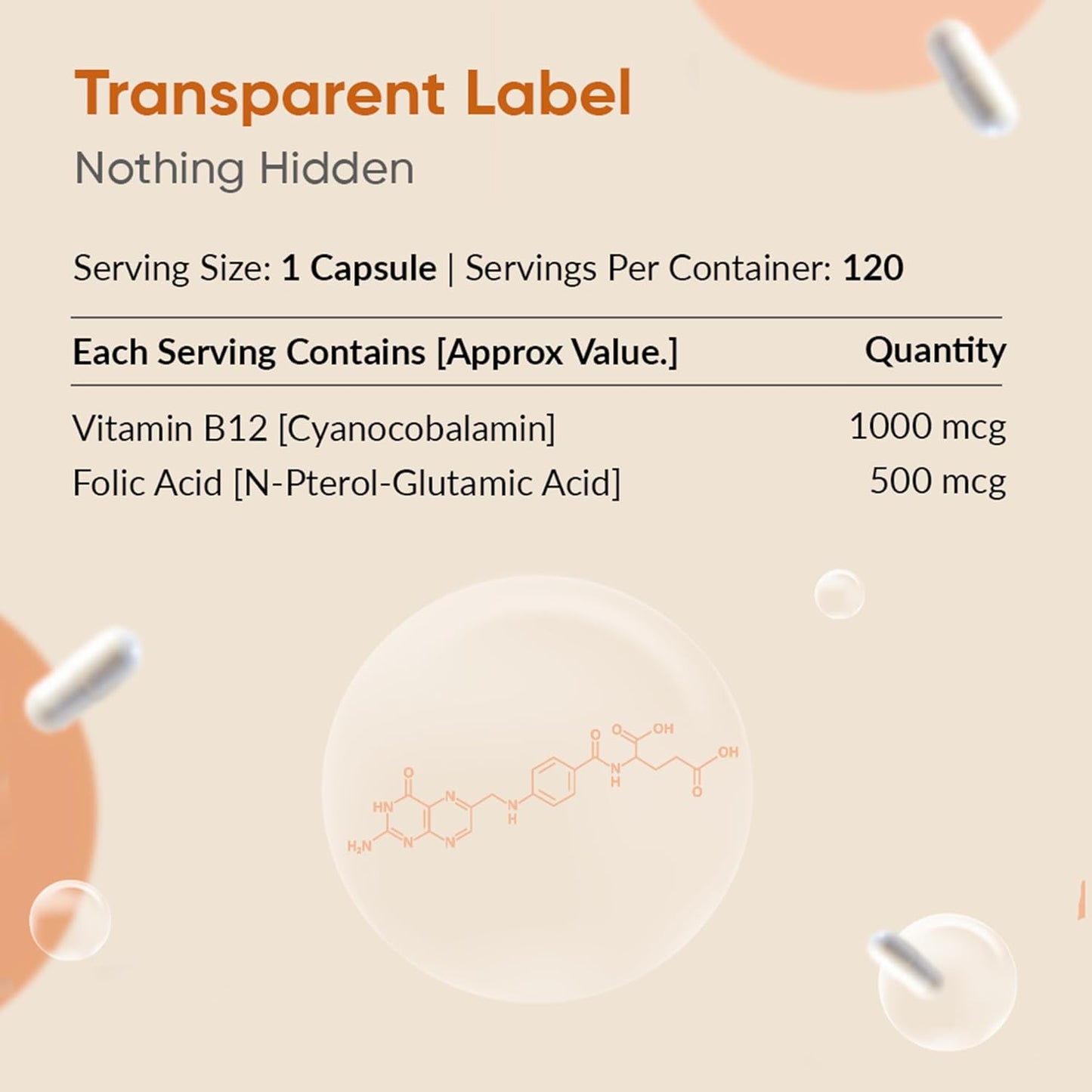 Ambrosial Vitamin B12 1000 mcg + 500 mcg Folic Acid | High Strength 1500 mcg b12 vitamin & Folic Acid |Reduction of Tiredness & Fatigue | B12 Supplement for Immune System & Energy | 120 Vegan Capsules