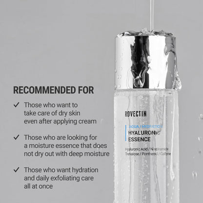 ROVECTIN Aqua Hyaluronic Essence (Activating Treatment Lotion) - 7 Layers Hyaluronic Acid Facial Toner with Niacinamide & Panthenol, Vegan Korean Skin Care (3.38 fl.oz, 100ml)