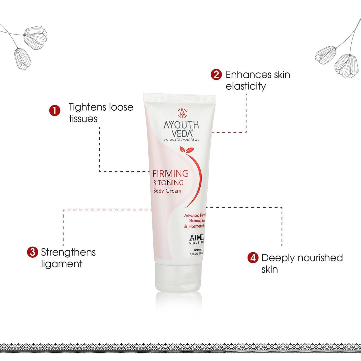 Ayouthveda Firming & Tonning Body Cream | Enriched With Satavari | Strengthnes Skin Tissues | Deeply Nourishes Skin & Keep It Moisturized | Ideal For Daily Use (Pack of 1; 100g)