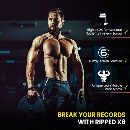 Naturyz Ripped X6 Pre Workout With Highest 24 Nutrients For Extreme Pump,Power,Endurance,Energy,Focus, For Fitness Enthusiasts,Athletes & Bodybuilders- 400 grams (Guava Flavour) - Powder, 1 count