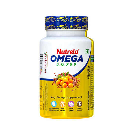 NUTRELA Patanjali 1500 mg Omega 3 6 7 9 for Men & Women - 60 Veg Softgel | Strength Supplement for Muscle, Bone, Heart, Eye, Skin & Brain with EPA 200mg & DHA 150mg