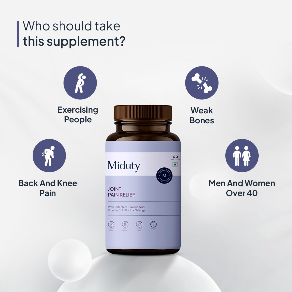 Miduty by Palak Notes Joint Pain Relief Supplement Boswellia Serrata, Turmeric Root Complex, Ginger Root - Support Joint Health Supplement - 60 Capsules